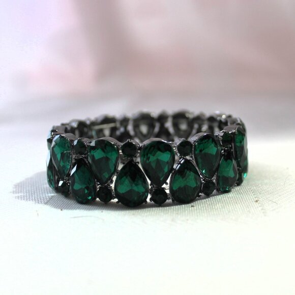 Youfir Austrian Crystal Emerald Green Stretch Bracelet, NIB - Picture 7 of 9